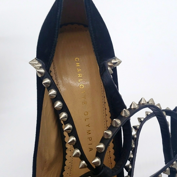 Charlotte olympia size 39 color black suede and silver spikes 100% Authentic - Picture 13 of 17